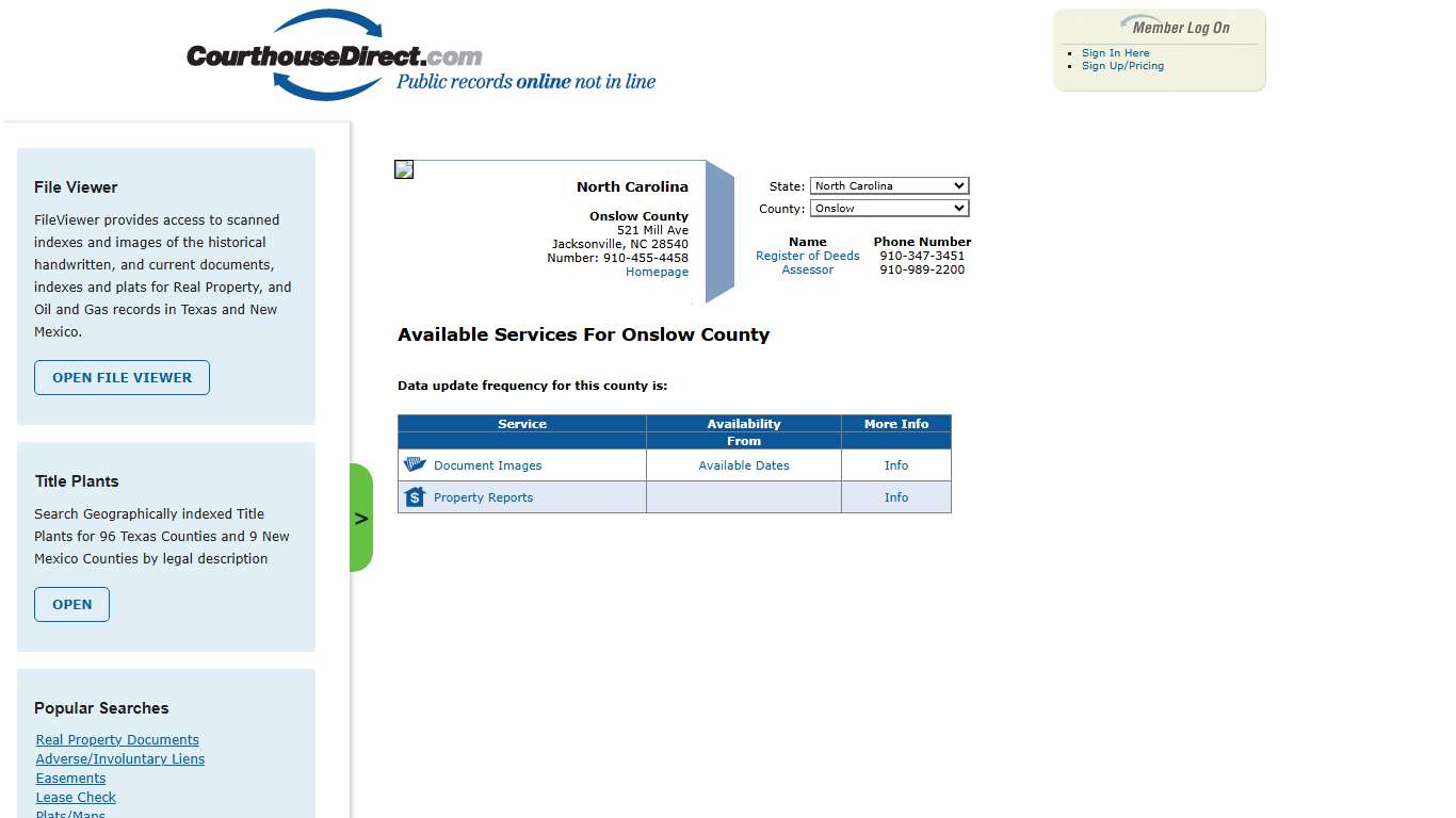 Search Onslow County Public Property Records Online | CourthouseDirect.com